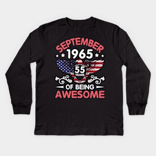 USA Eagle Was Born September 1965 Birthday 55 Years Of Being Awesome Kids Long Sleeve T-Shirt